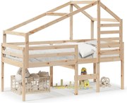 vidaXL Pat înalt cu acoperiș, 90x190 cm, lemn masiv de pin