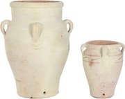 Set 2 amfore decorative din teracotă artizanală, finisaj craft alb-crem, 4 anse, 53×53×72 cm, „Jerba"