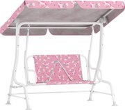 AIYAPLAY Leagăn pentru Copii de Exterior cu 2 Locuri, Acoperiș Reglabil și Centuri de Siguranță, Leagăn Grădină și Interior din Oțel și Material Oxford, Max 60 kg, 112x75x120 cm, Roz | Aosom Romania