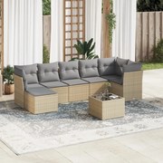 vidaXL Set canapele de grădină, 8 piese, cu perne, bej, poliratan