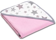 Prosop bebe din bumbac cu gluga 90x90 cm Kidizi All Pink Stars, roz, potrivit de la nastere pana la 2 ani