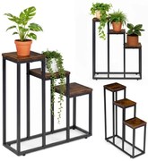 Suport pentru flori Loft - raft metalic cu 3 etaje cu rafturi din lemn