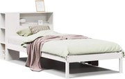 vidaXL Pat cu bibliotecă fără saltea, alb, 75x190 cm, lemn masiv pin