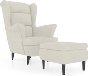 vidaXL Fotoliu cu spătar cu aripi și taburet, crem, catifea