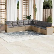 vidaXL Set canapele de grădină, 9 piese, cu perne, bej, poliratan