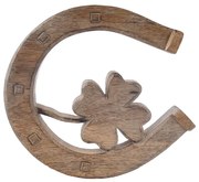 InDecor Decorațiune de perete din lemn de mangoPotcoavă cu trifoi, 20 x 21,5 x 2,5 cm