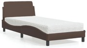 vidaXL Pat cu saltea, maro, 90x200 cm, piele ecologică