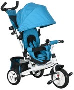 HOMCOM Triciclu pentru copii, Bicicleta pentru copii, Cos pe spate, Suport pentru pahar, Parasolar, Metal, Albastru | Aosom Romania