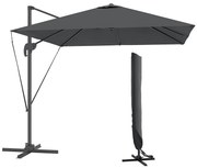 Outsunny Umbrelă de Grădină cu Manivelă Înclinabilă, Braț Lateral și Bază Rotativă, 244x244x255 cm, Gri Închis | Aosom Romania