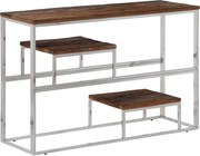 vidaXL Măsuță consolă, oțel inoxidabil argintiu și traverse lemn masiv