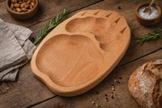 Platou din lemn de fag, forma urma de urs, 30x23 cm, cu 2 compartimente