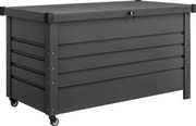 Outsunny Ladă 430L, Recipient Metalic cu Capac Blocabil, Roți, Mânere Laterale, Gri | Aosom Romania