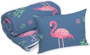 Set Alcam perna microfibra 50x70 cm si pilota matlasata 140x200 cm, Pink Flamingo