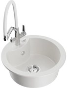 Mexen Diego chiuvetă de bucătărie din granit cu 1 compartiment și baterie Duo, alb - 6512-20-671701-02