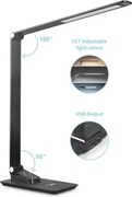 Lampă LED dimabilă de masă cu USB LED/7W/230V 3000K/4000K/5500K negru
