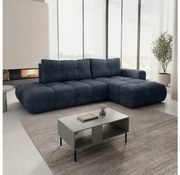 Colțar extensibil tapițat ALMADA, cu spațiu de depozitare, în formă de L, cu orientare pe partea dreaptă, albastru