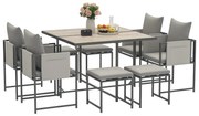 Outsunny Set Mobilier de Grădină din 9 Piese cu Masă, 4 Fotolii și 4 Scaune, 110x110x75 cm, Gri | Aosom Romania