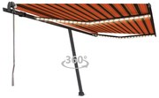 vidaXL Copertină automată, senzor vânt &amp; LED, oranj/maro, 450x350 cm