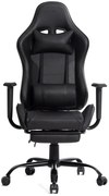 RESIGILAT- Scaun gaming, ergonomic, suport lombar cu masaj, spătar rabatabil 90-150°, suport pentru picioare, rezistent 150 kg, piele PU, Negru