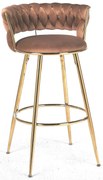 Scaun bar, cadru metalic și suport pentru picioare aurii, catifea, Maro