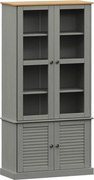 vidaXL Vitrină de sticlă VIGO, gri, 85x35x170 cm, lemn masiv de pin