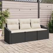 vidaXL Set de canapele pentru grădină 3 pcs Negru Rattan poli
