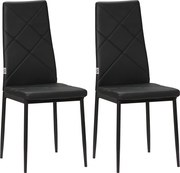 HOMCOM Set 2 Scaune de Sufragerie Tapițate cu Spătar Înalt, Tălpi Antiderapante și Picioare din Oțel, 41x50x97 cm, Negru | Aosom Romania