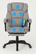 Scaun directorial, Masaj si Incalzire in 7 puncte, spatar rabatabil, suport pentru picioare, material textil premium, Gri
