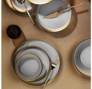 Set de masă din porțelan, 8 piese, gri cu accente aurii