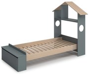 Pat pentru copii în culoare naturală/verde prăfuit de tip casă cu aspect de lemn de pin cu spațiu de depozitare cu somieră 90x190 cm Odessa – Marckeric