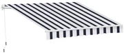 Outsunny Perdea Soare Rulou Exterior Manual cu Dungi Albastru și Alb pentru Terasă și Balcon 2.5x2m | Aosom Romania