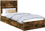 vidaXL Pat cu storage Stejar fumuriu 100 x 200 cm Lemn compozit