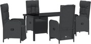 vidaXL Set de masă pentru grădină cu pernă 5 pcs Negru poliratan