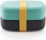 Set 2 cutii pentru alimente Lekue On The Go 1010220, 2x500 ml, Inchidere ermetica, Compartiment tacamuri, Supapa pentru cuptorul cu microunde, Turcoaz/ Negru