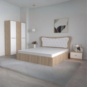 Set Mobila De Dormitor Dante H Sonoma Alb, pat 160x200cm,  dulap 124x187cm, noptiere