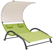 vidaXL Șezlong de plajă dublu cu baldachin, verde, textilenă