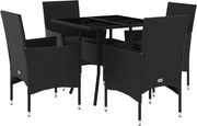 vidaXL Set mobilier de grădină cu perne 5 piese negru poliratan&sticlă