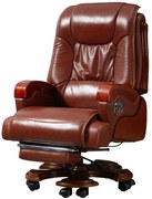 Scaun directorial din piele naturala si lemn masiv, Masaj in 9 puncte si Incalzire, rezistent 150 kg, Maro