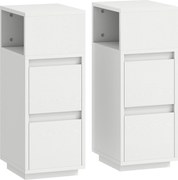 HOMCOM Set de 2 Noptiere Înalte și Subțiri pentru Dormitor cu 2 Sertare și Raft Deschis, Noptiere Moderne Economisitoare de Spațiu, Măsuțe pentru Divan, Sufragerie și Dormitor, 25x30x65 cm, Alb | Aosom Romania