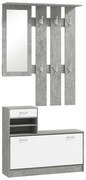 HOMCOM Mobilier Hol, 3 piese, cu Raft pentru Haine, Oglindă, 6 Cârlige, 2 Rafturi și Sertare, 90x24x177 cm, Gri | Aosom Romania