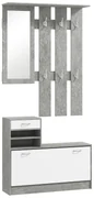 HOMCOM Mobilier Hol, 3 piese, cu Raft pentru Haine, Oglindă, 6 Cârlige, 2 Rafturi și Sertare, 90x24x177 cm, Gri | Aosom Romania