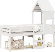 vidaXL Pat înalt cu acoperiș, alb, 75x190 cm, lemn masiv de pin