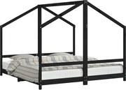 vidaXL Cadru de pat pentru copii negru 2x(90x190) cm lemn masiv de pin