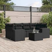 vidaXL Set canapele de grădină cu perne, 7 piese, negru, poliratan