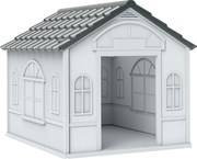 PawHut Cușcă pentru Câini din PP Impermeabil cu Acoperiș Inclinat și Ușă de Intrare, 65x75.7x63 cm, Gri | Aosom Romania