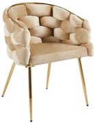 Scaun dining, tapiterie catifea, cadru metalic auriu, Maro deschis