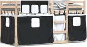vidaXL Pat supraetajat de copii perdele, alb/negru, 90x190 cm lemn pin