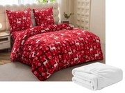 Set Lenjerie cocolino VELVET CHRISTMAS rosu + Cearsaf Cocolino microplus cu elastic SOFT 180x200 cm alb, pat dublu