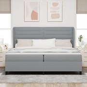 vidaXL Pat cu arcuri cu saltea Gri deschis 200 x 200 cm țesătură