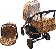 Carucior nou nascuti 3 in 1 Baby Care™ PRO 531, Cu geanta bebe, Cadru Aluminiu Gold , Amortizoare, Roti din cauciuc plin AVE, Landou, Scoica auto,